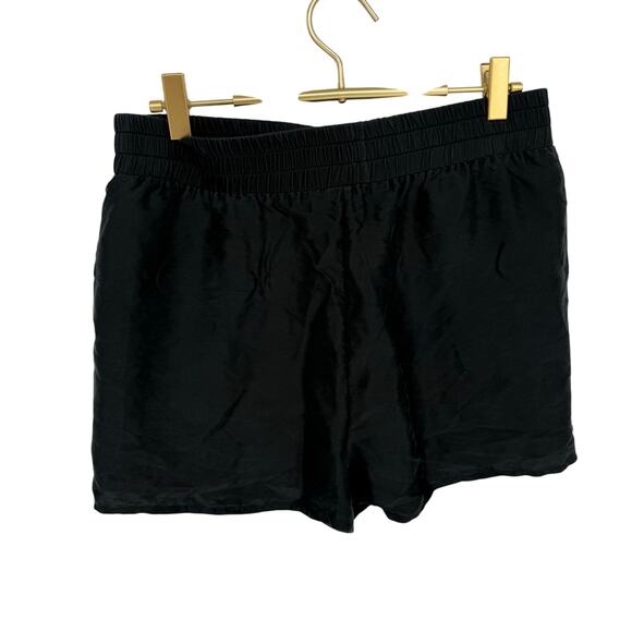 ALIX Black Silk Split Hem Casual Mini Shorts Elastic Waist Size M - Picture 1 of 4